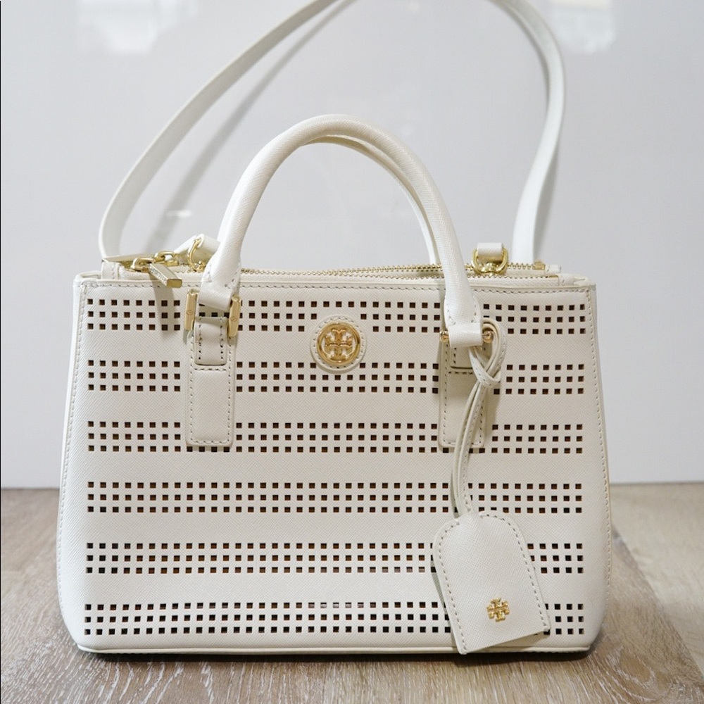 Tory Burch perforated Robinson mini Zip tote bag